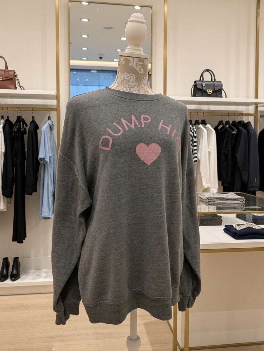Goodie Two Sleeves Gray Sweatshirt with Pink Glitter Text  Size XL
